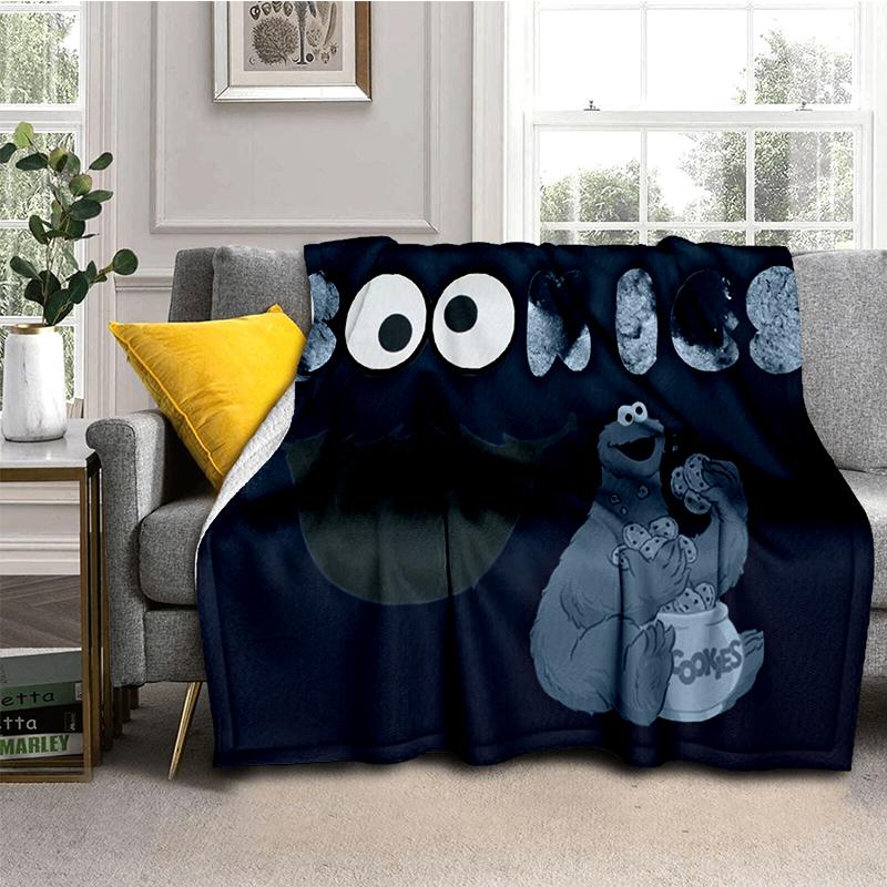 S-Sesame Street TV Cute Cartoon Flannel Blanket Soft Warm Throw Blanket for Bedroom Living Room Bed Travel Camping Picnic Gift