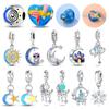 Charms 925 Silver Blue Zircon Moon Moon Luminous Star Beads Pendant Fit Bracelet Woman DIY Jewelry Fine Gifts Making