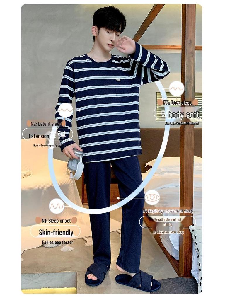 Pánské 2023 Jaro & Podzim Čistá Bavlna Dlouhý Rukáv Nadměrná Velikost Ležérní Domácí Oblečení