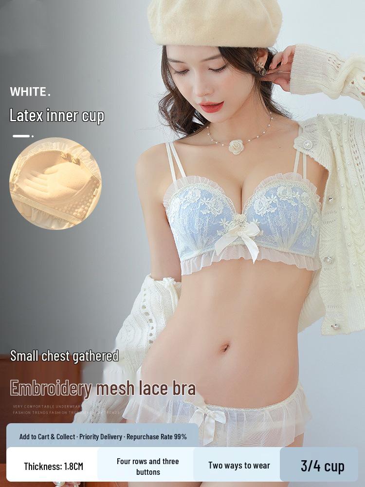 Elegant Black Lace Push-Up Bra & Panty Set with Wireless Side Support for Small Chest