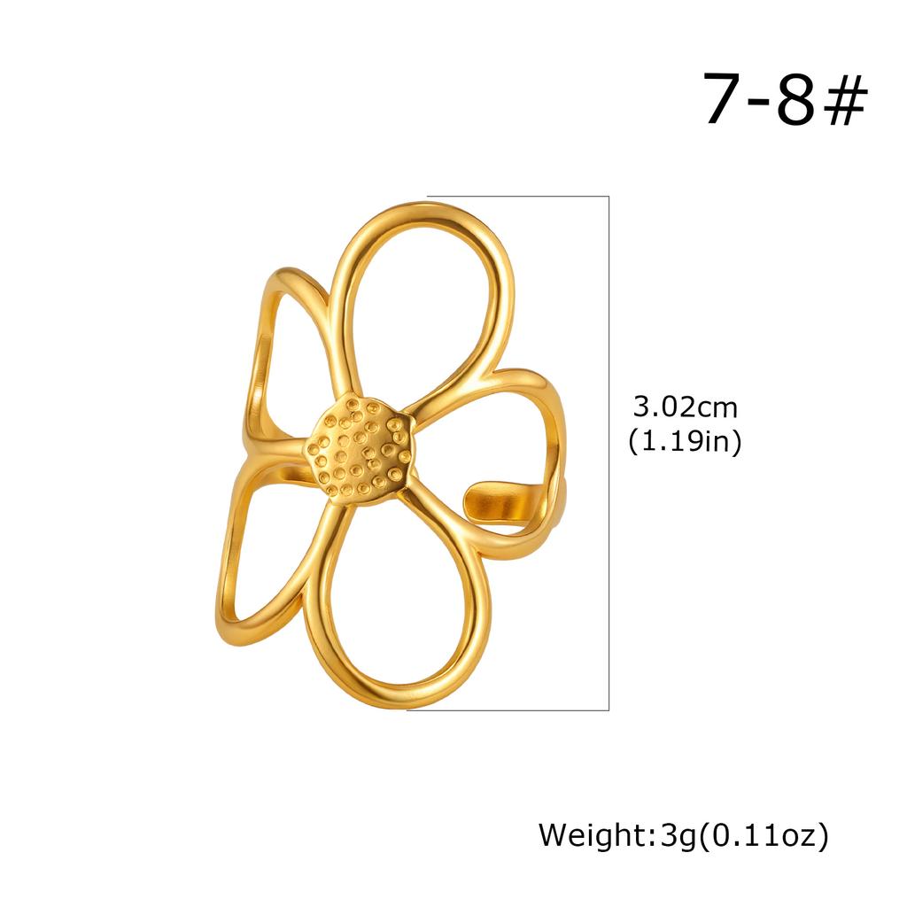 Flower Rings,french Vintage Style 18K Gold Plated Large Hollow Floral Statement Ring Aesthetic Open Brand Jewelry for Women