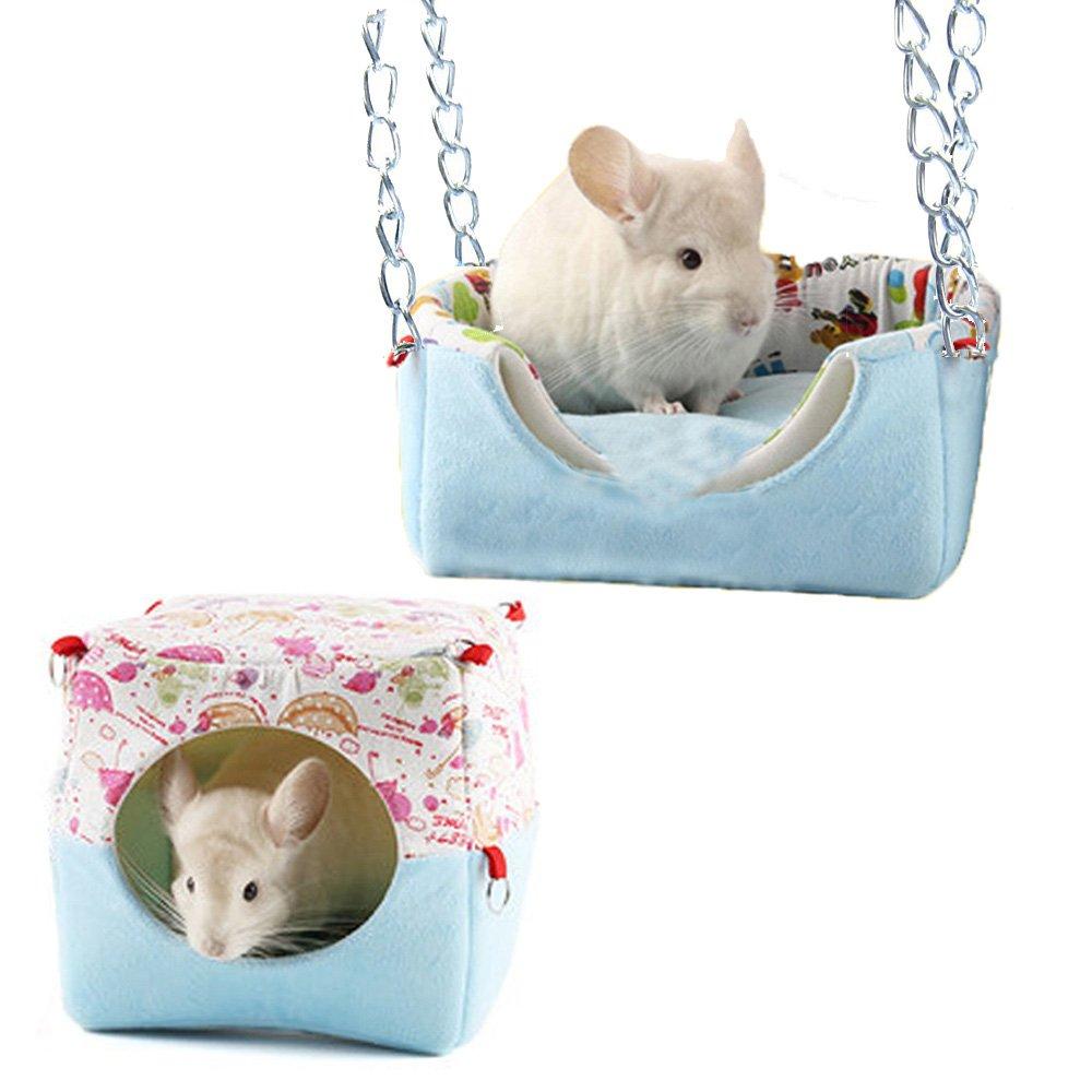 

Gifty Small Animal Bed and House, 2-Way, for Rabbits, Guinea Pigs, Chinchillas, and Degus, Winter Protection, Fabric Swing, Warm Sofa (Blue)