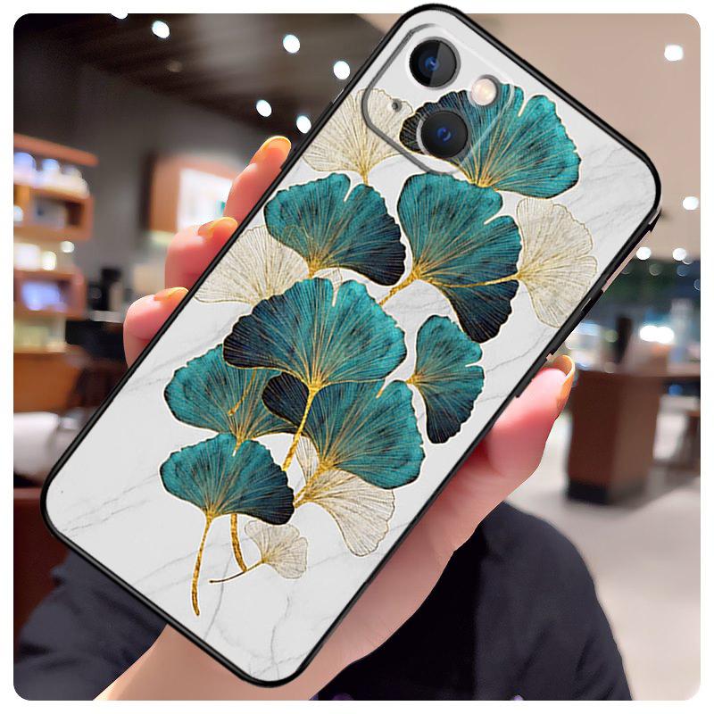 Luxury Ginkgo Leaf Case For iPhone 17 Pro Max 15 14 13 11 12 16 Pro Max mini 15 16 Plus 16e 17 Air Phone Cover