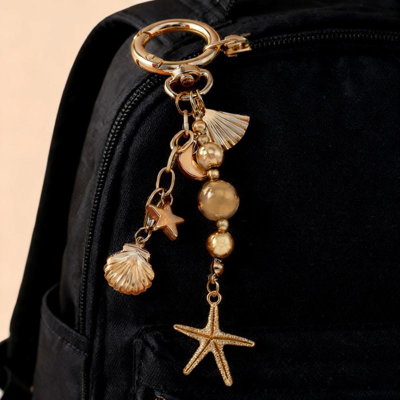 Porte-clés Cœur d'Amour en Alliage Coquillage Étoile de Mer Porte-clés Pendentifs Pour Femmes Filles Décoration de Sac à Main Bijoux Faits Main DIY Cadeaux