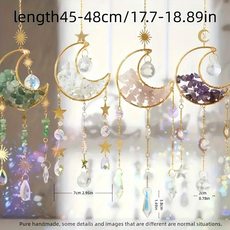 4pcs moon-shaped crystal Sun Catcher, car pendant, Magic Rainbow hanging wall decoration, fantasy crystal pendant, rainbow manu