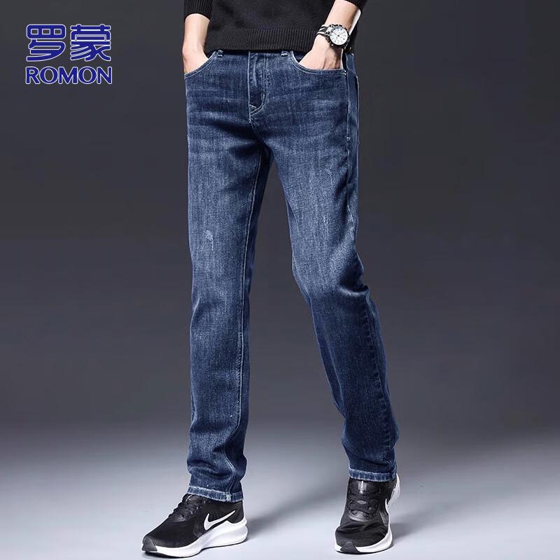 ROMON Men's Autumn/Winter Casual Loose Straight-Leg Stretch Jeans