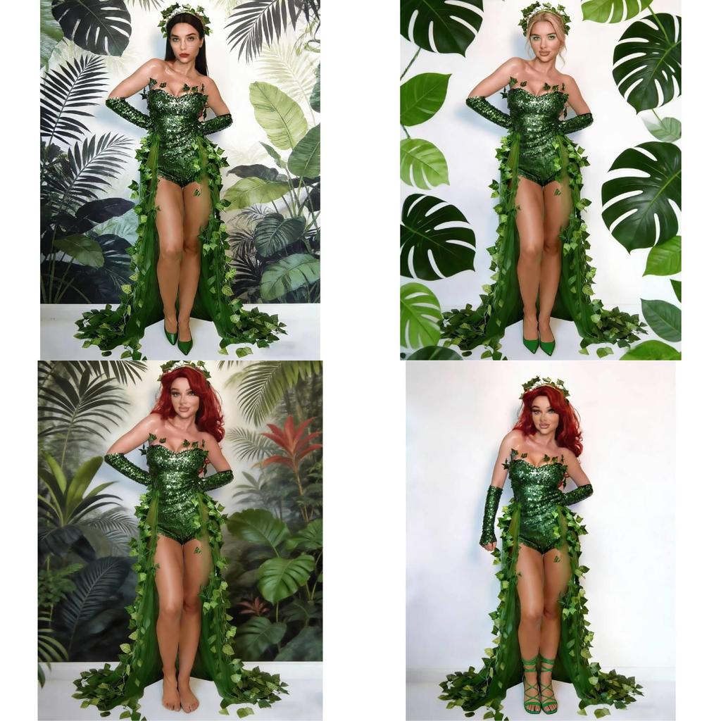 Costume Meraviglioso Mago di Oz con Paillettes a Foglia per Festa di Halloween Travestimento