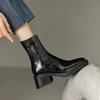 Fashion NEW Autumn/Winter Women Boots Split Leather Shoes for Women Square Toe Chunky Heel Shoes Zip Modern Boots Wool Warm Daily Shoes