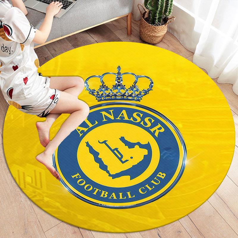 Al-Nassr FC Round Area Rug,Carpet Rug for Living Room Bedroom Sofa Playroom Decor,Non-slip Floor Mat