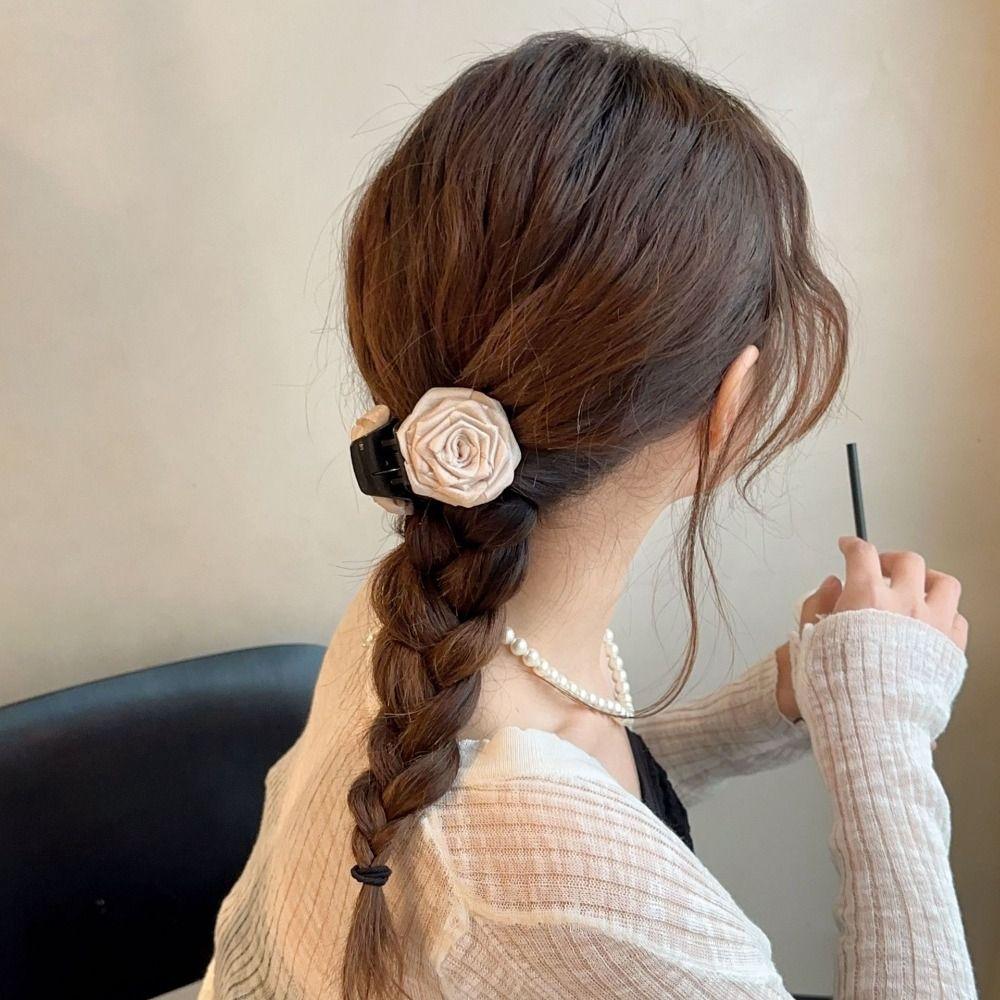 

Cloth Rose Crab Hair Clip Pearl Flower Hair Clip Trendy Camellia Hair Claw Beach