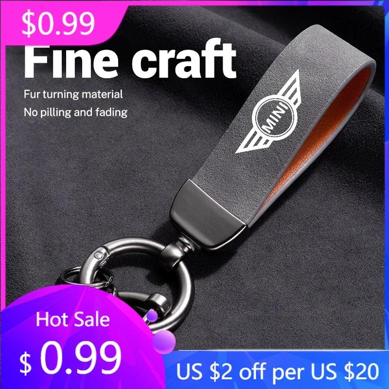 2025 Fashion Metal Car Keychain Hanging Suede Gift Key Ring Holder For BMW Mini Cooper One S JCW F55 F56 F57 F60 Coupe R50 R