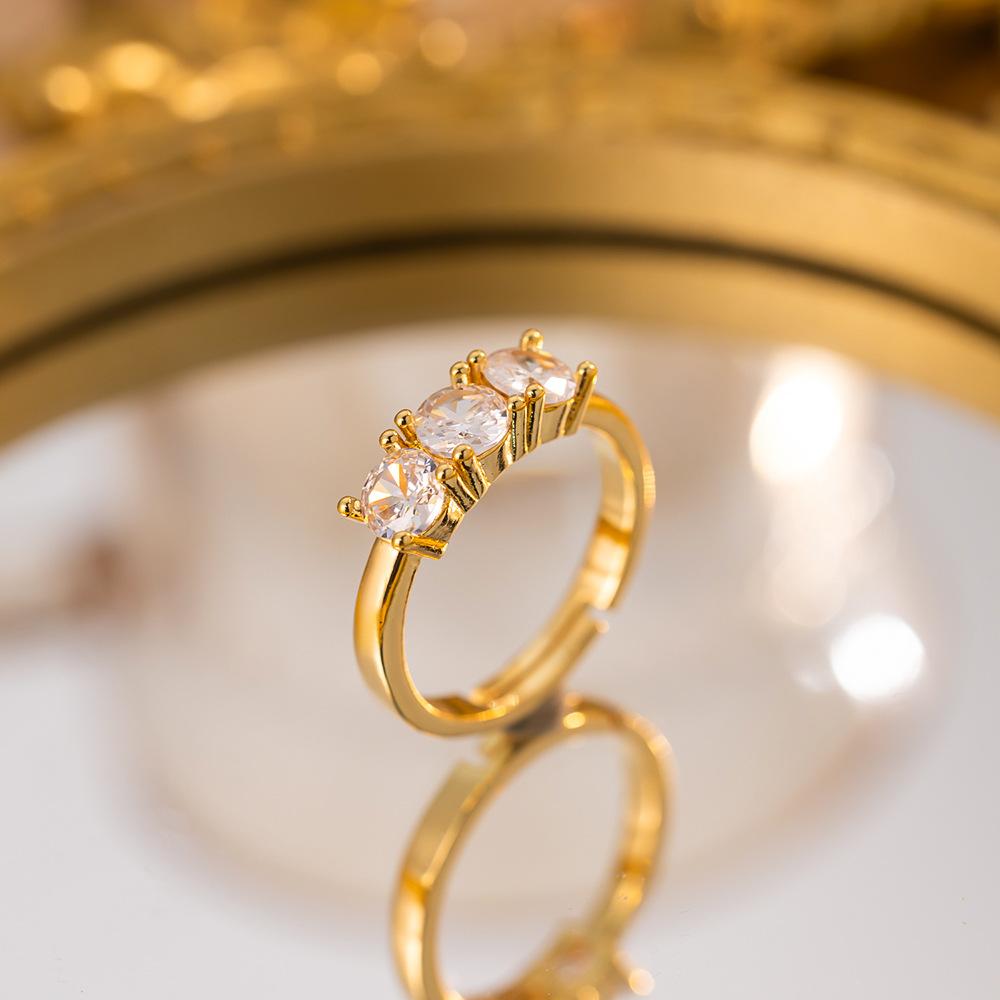 Exquisite super flash zircon ring for girls, light luxury, high-end sense opening adjustable ring, simple real gold electroplating