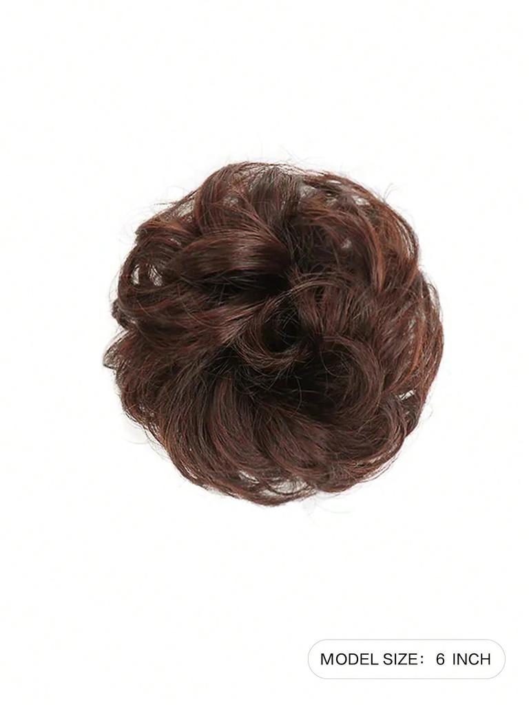 Synthetic Bun Claw Clip Light Brown 6-inch Clip On Hair Wavy Curly Bun Ponytail Extension Wig For Women