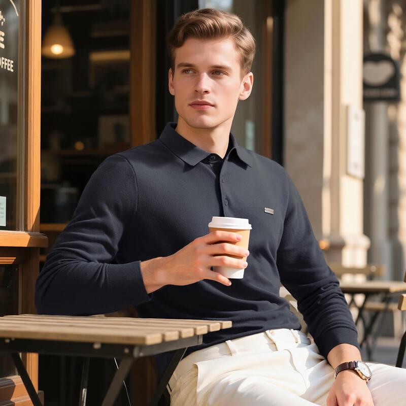 MONTAGUT Men s Silk Blend Long-Sleeve Polo Shirt 50