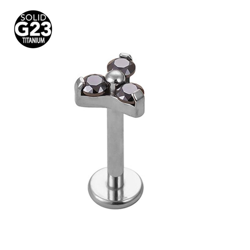 ASTM F-136 Titanium Triangle Flower Pavé Zircon Cartilage & Lip Stud Earring with Internal Thread