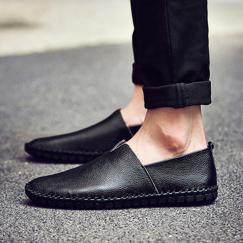 Echtes Rindsleder Herren Slipper Mode Handgefertigte Mokassins Weiches Leder Blau Slip-On Herren Bootsschuh Übergröße 38~47 42 white