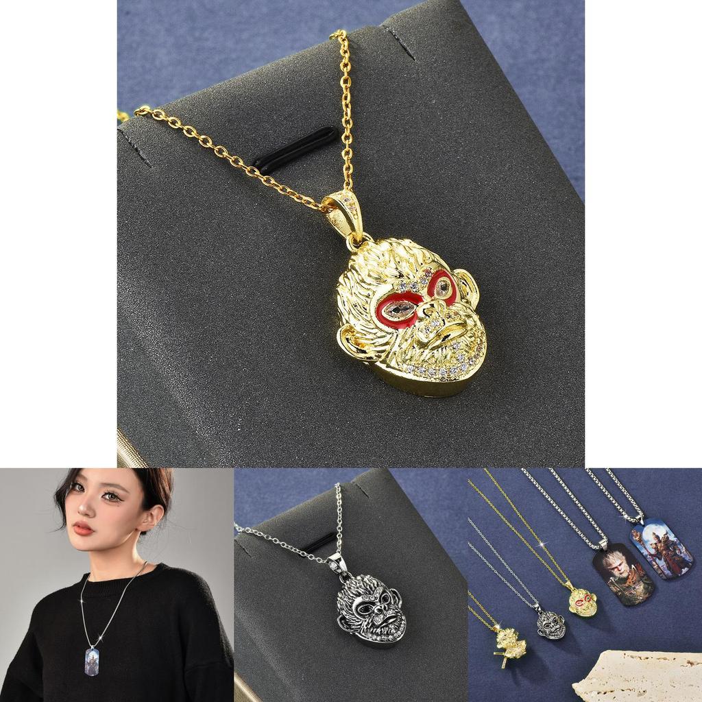 Unique Titanium Steel Animal Pendant Necklace Featuring Black Myth Wukong For Trendy Accessories