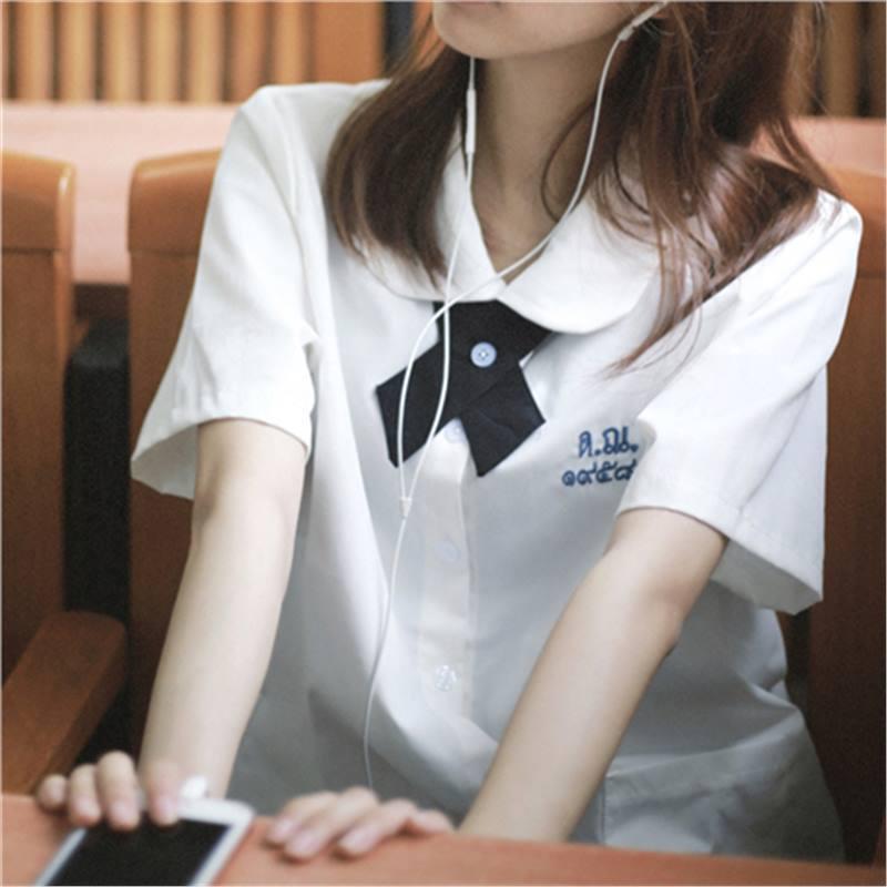 

Women s Thai School Uniform Set: Pleated Skirt & Short Sleeve White Shirt, Summer Academy Style. M