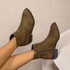 Pointed Large Size Thick Heel Martin Boots Autumn and Winter New Suede Side Zipper Low Heel Short Boots