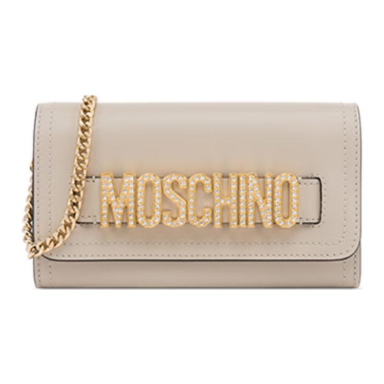 Moschino Embellished Logo Chain Strap Leather Crossbody Bag Women Bags Ivory A813580243006