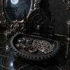 Dark Niche Desk Decor Church Carving Design Storage Box, Matte Black Desktop Organizer for Rings Gothic Home Ornament Bracelets Goth Decor, Style Tray