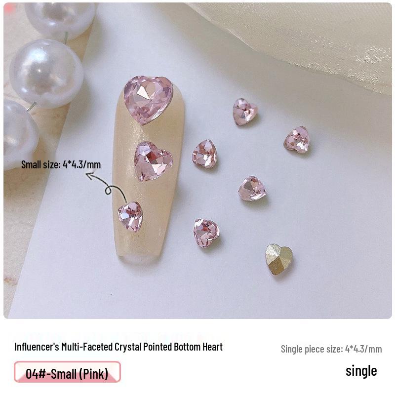 Heart Rhinestone Nail Art Accessories: Super Shiny Crystal Glass In Iridescent Peach, Small & Large Sizes