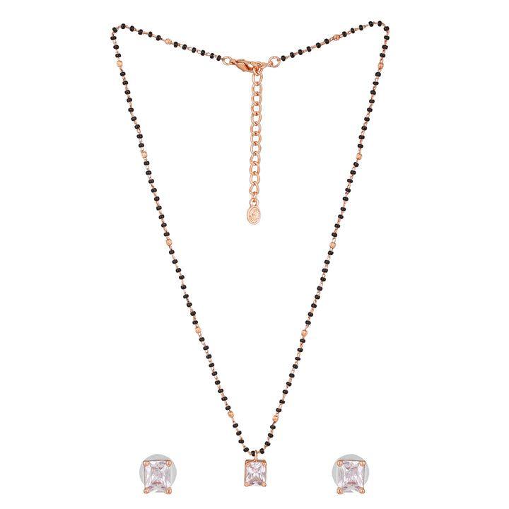 Set colier Estele Mangalsutra pentru femei cu placaj pătrat din aur roz și zirconii