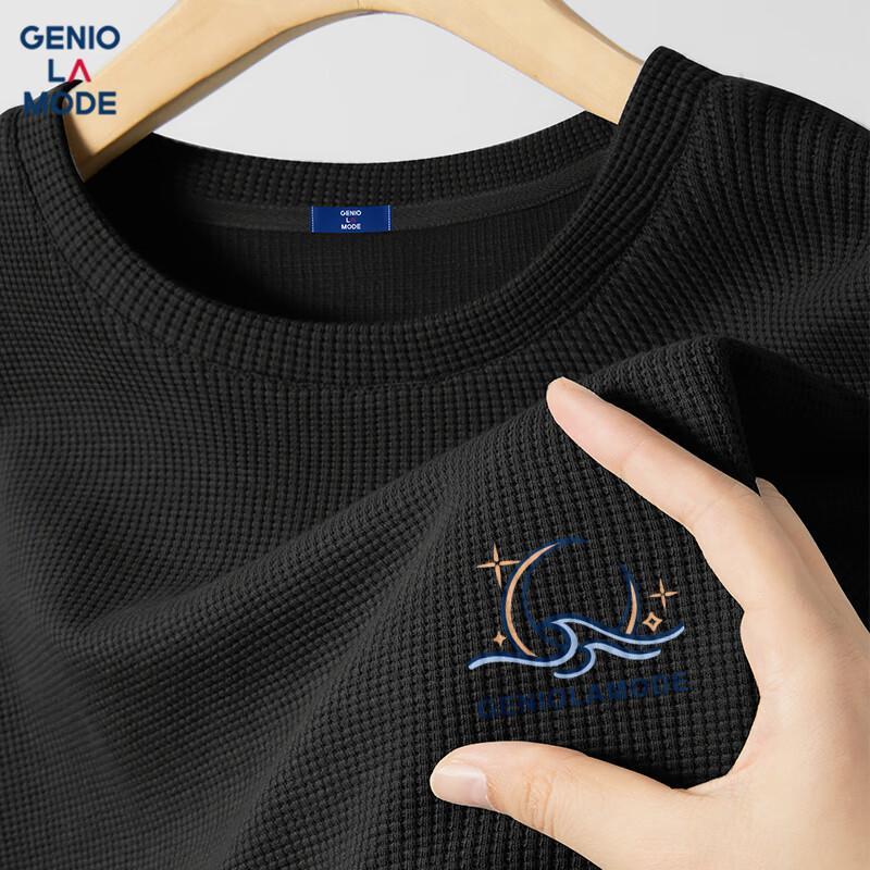 GENIOLAMODE Men s Waffle Print Short Sleeve T-Shirt M