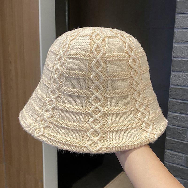 

Вязаная шапка Женская Весна и Осень Новая Клетчатая Панама Однотонная Панама ONE SIZE бежевый