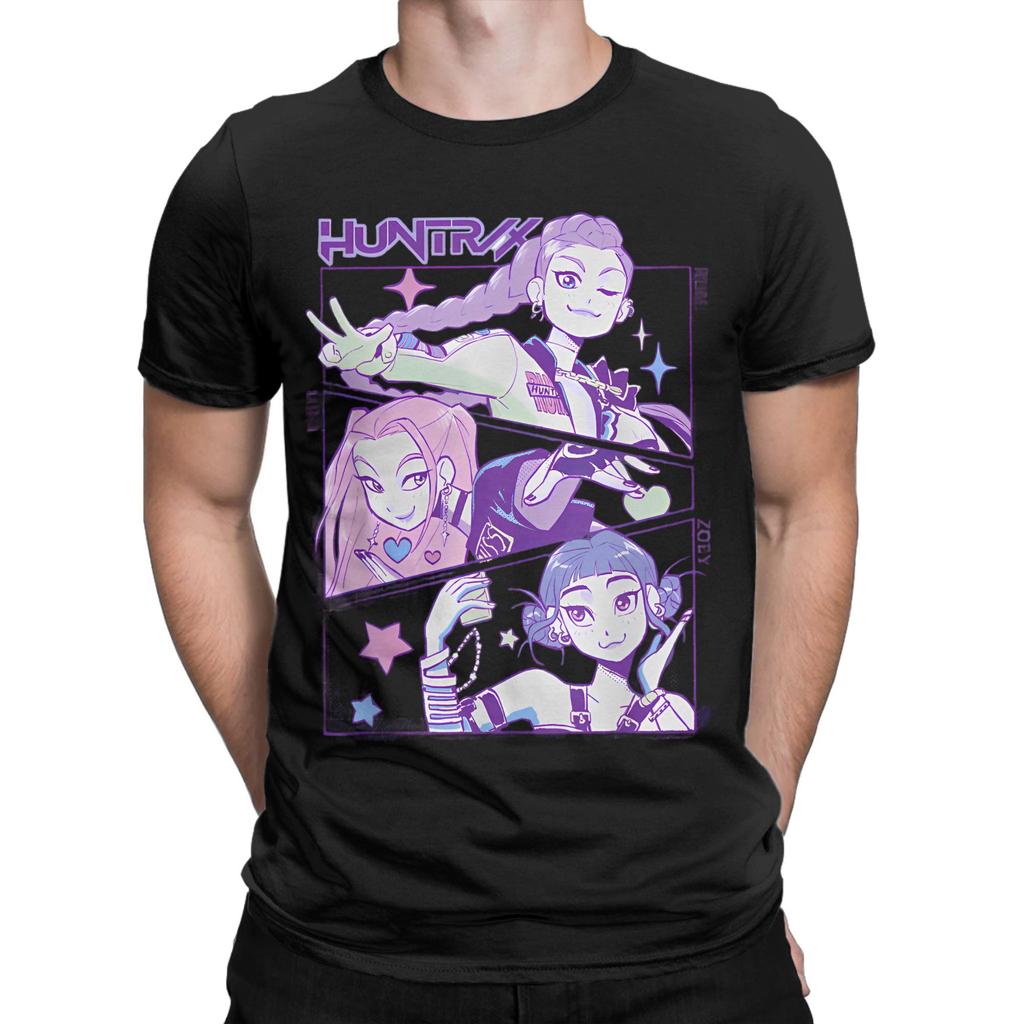 Huntrix Demon Hunters Tour Poster T Shirt Men Vintage 100 Cotton T-Shirts Summer Crew Neck Hip Hop Tee Shirt Oversized Clothing