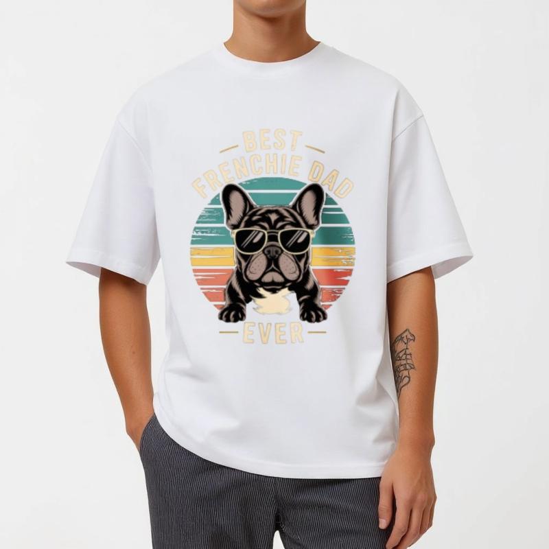 Soft Cotton Tee Workout For her summer tshirt Vintage Best Frenchie Dad Ever Sunburst Dog Cool For him tees Breathable Tee