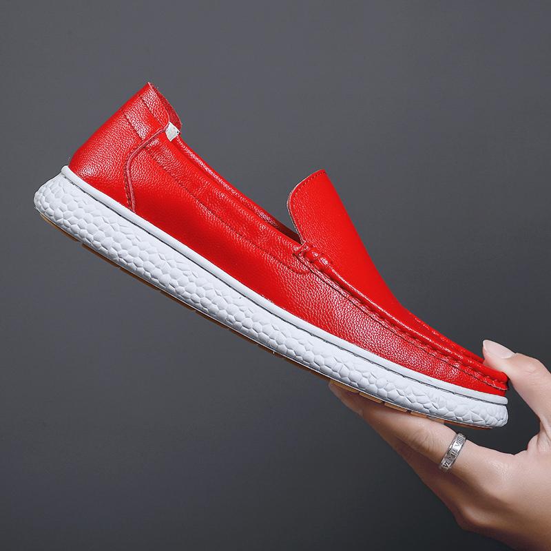 

Fashion Fashion Designer Brand Men Leather Casual Shoes Quality Thick Soled Wear-resistant Loafers Shoes Simple Men Business Party Shoes 38 красный