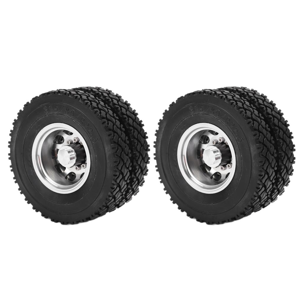 2pcs RC Aluminum Alloy Rear Wheel Hub Rims with Rubber Tires for Tamiya 1 14 Tractor Dump Truck TrailerBlack