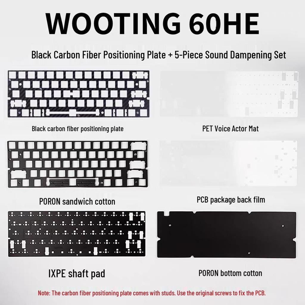 Wooting 60HE Black Carbon Fiber Sound Pack with PORON Bottom and Five-Layer Cotton Plate