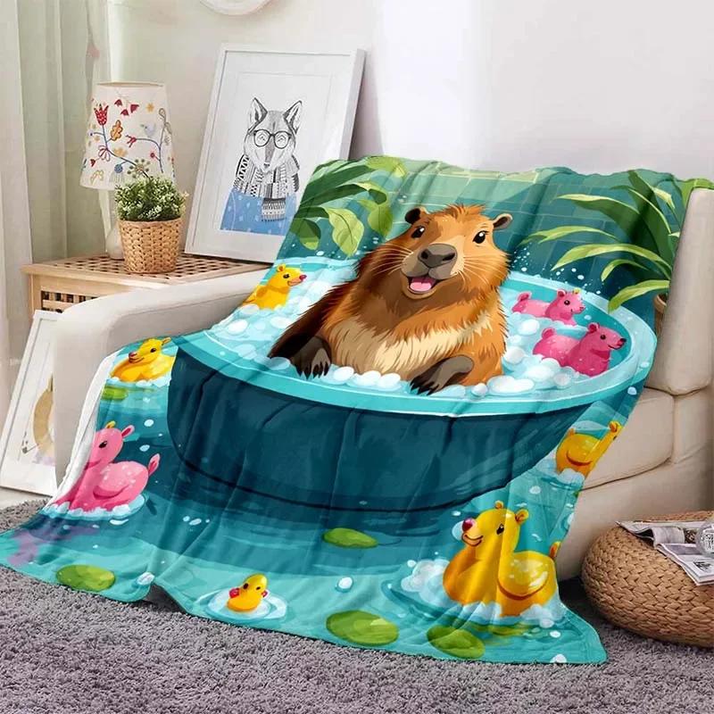 10 Sizes Cartoon Capybara Pattern Blanket Warm Soft Fluffy Kids and Adult Sofa Bed Throw Blanket Outdoor Travel Camping Sheet