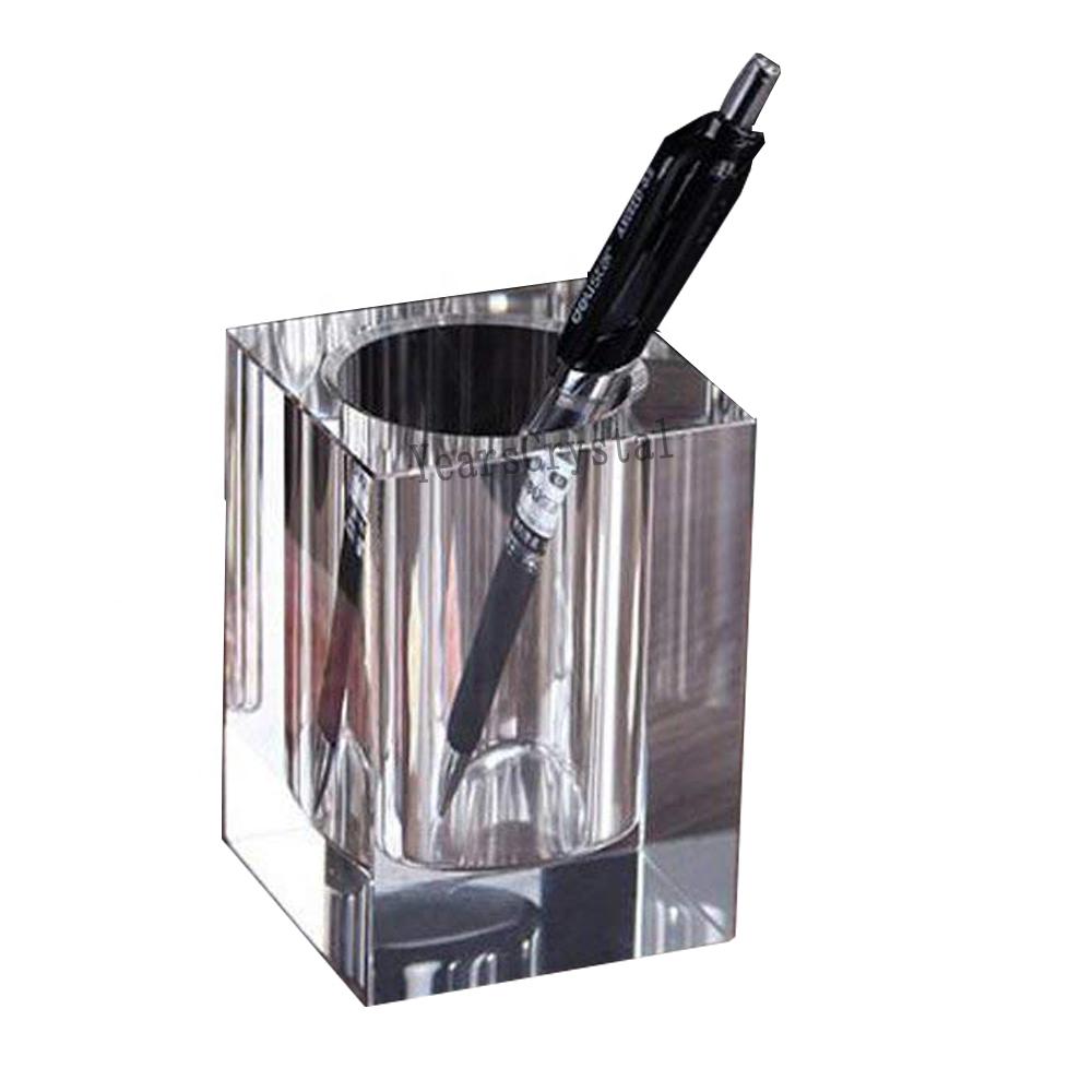 YearsCrystal Rectangle Glass Crystal Pen Holder with Modern Design Movable Feature Customized Logo for Office School Supplies белый