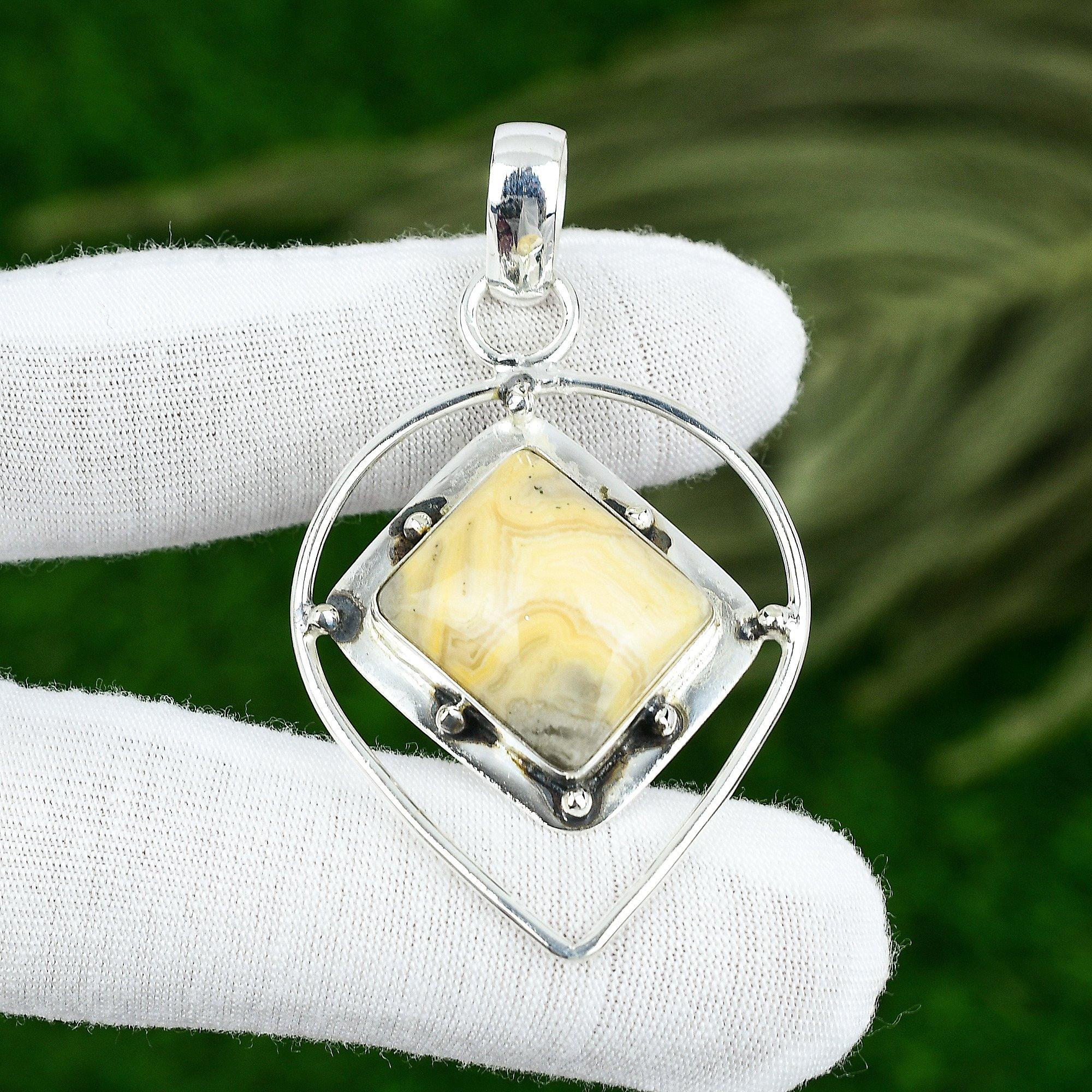 Подарок для женщин Подвеска Серебро 925 пробы Натуральный Камень Сумасшедший Кружевной Агат