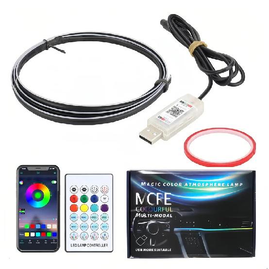 Colorful LED Car Interior Hidden App Remote Control Atmosphere Lamp USB Car Ambient Light Acrylic Strips Dashboard Lights RGB
