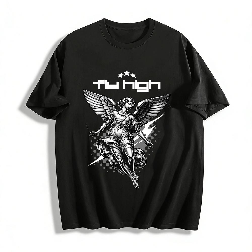 

Vintage Angel Relief Print Casual Cotton T-Shirt Pure cotton T-shirt XXS