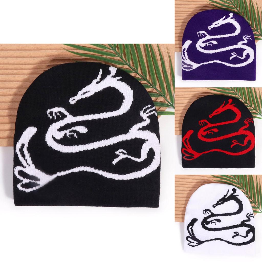 Streetwear Dragon Pattern Beanie For Men Women Warm Autumn Season