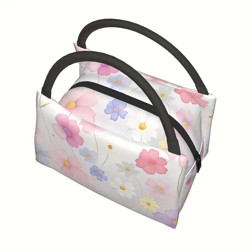 Floral Insulated Lunch Bag – Reusable, Portable Cooler Tote with Pink & White Floral Design, Perfect for Home, Office, School