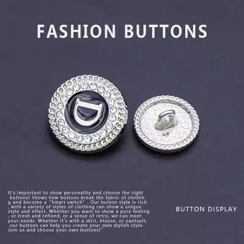 10 Stück Hemdknöpfe Rund Buchstaben Zarte Diamantenbesetzte High-End Mantel Pullover Hemdknöpfe Daquan