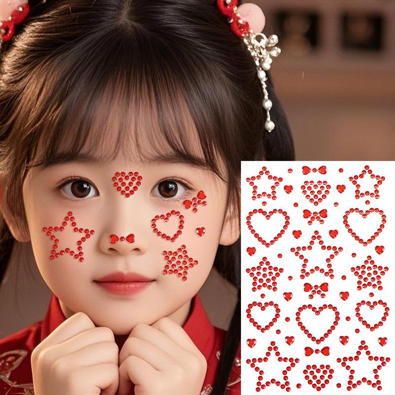 Colorful Face Rhinestone Stickers 1 Sheet Self Adhesive Heart Star Design for School Talent Show Stage Makeup