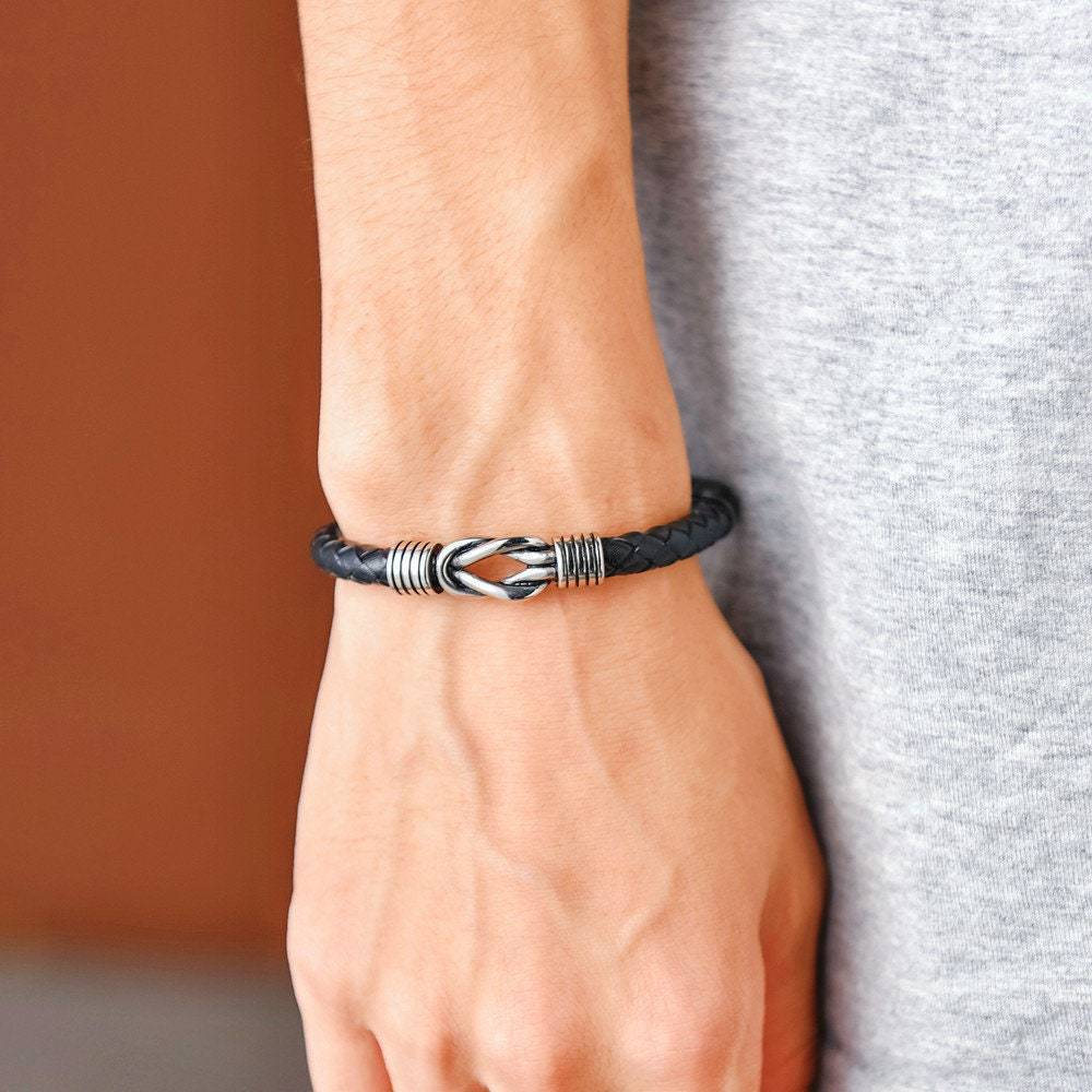 Single Loop Leather Bracelet Round Magnetic Clasp Bracelet To My Son Men'S Stainless Steel Twist Leather Rope Bracelet