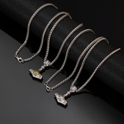 Two-color Thor's Hammer Necklace Mythological Pendant, Sweater Chain Hoodie Chain Accessory