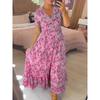 Printed Floral Plus Size Summer Dress Women V-neck Loose Short Sleeve Casual Dress Female New Fashion Elegant Holiday Seaside Dresses 920