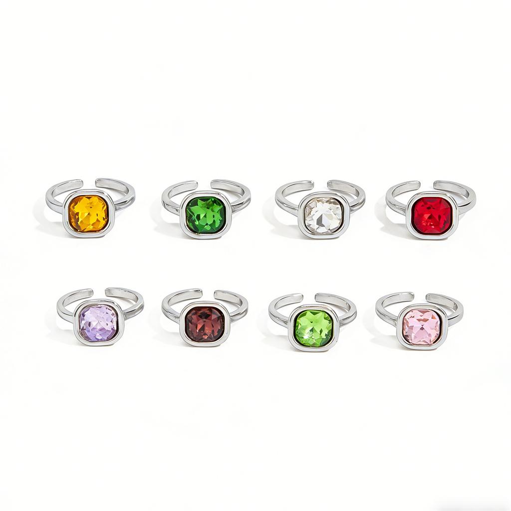 Alloy Cocktail Ring With Sparkling Stones Geometric Square Zircon Stacked Ring For Everyday Wear Or Special Event