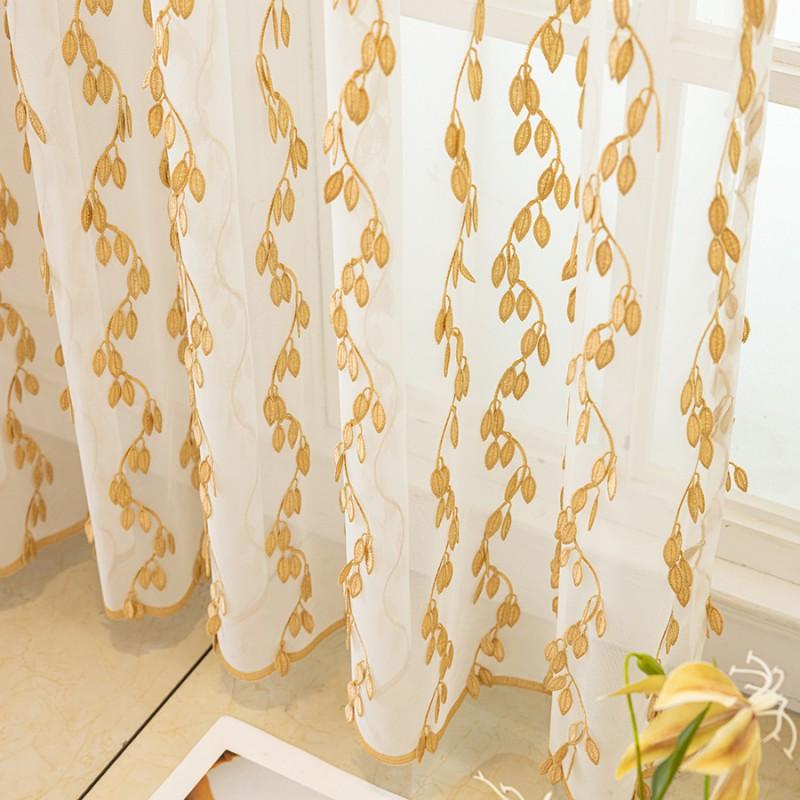 Embroidered Leaf Sheer Curtain Panel Modern Minimalist Window Treatment Living Room Dining Bedroom