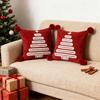 Christmas Tree Pattern Throw Pillowcase with Tassel Hair Ball Decoration Pillow Cover Farmhouse Style Cushion Cover