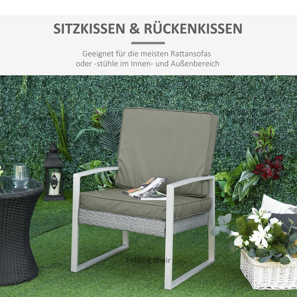2 Piece Cushion Seat Cushion Back Pad for Rattan Furniture Indoor and Outdoor